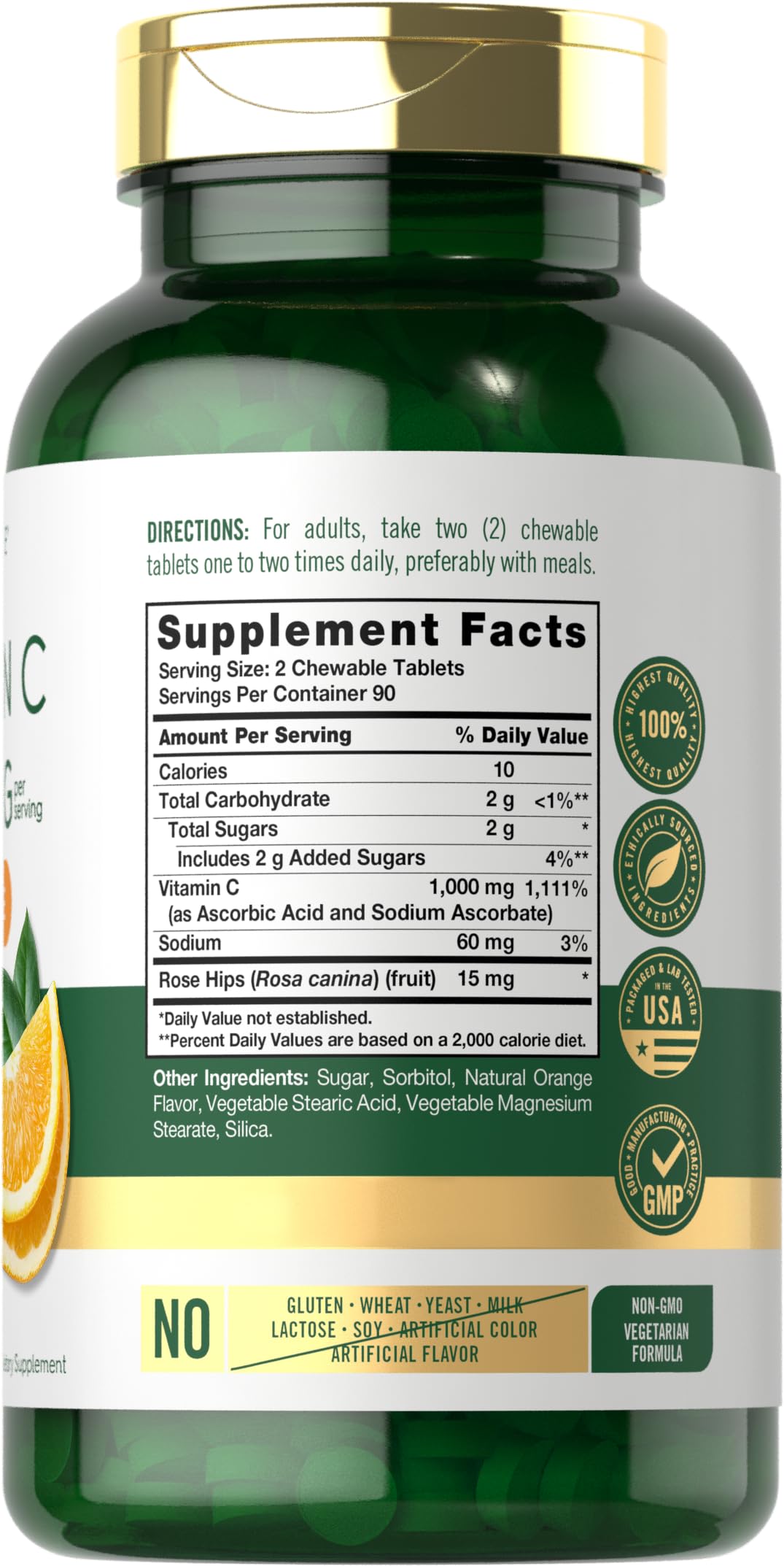Gommes Carlyle Vitamine C 1000 mg, formulation végétarienne adaptée.