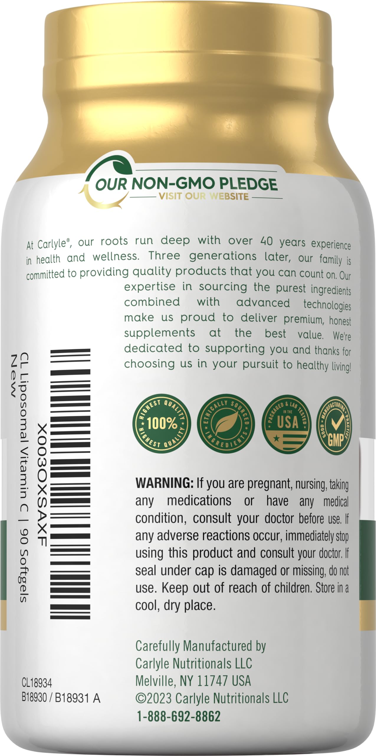 Carlyle vitamine C liposomale: étiquette claire facilite le contrôle des ingrédients