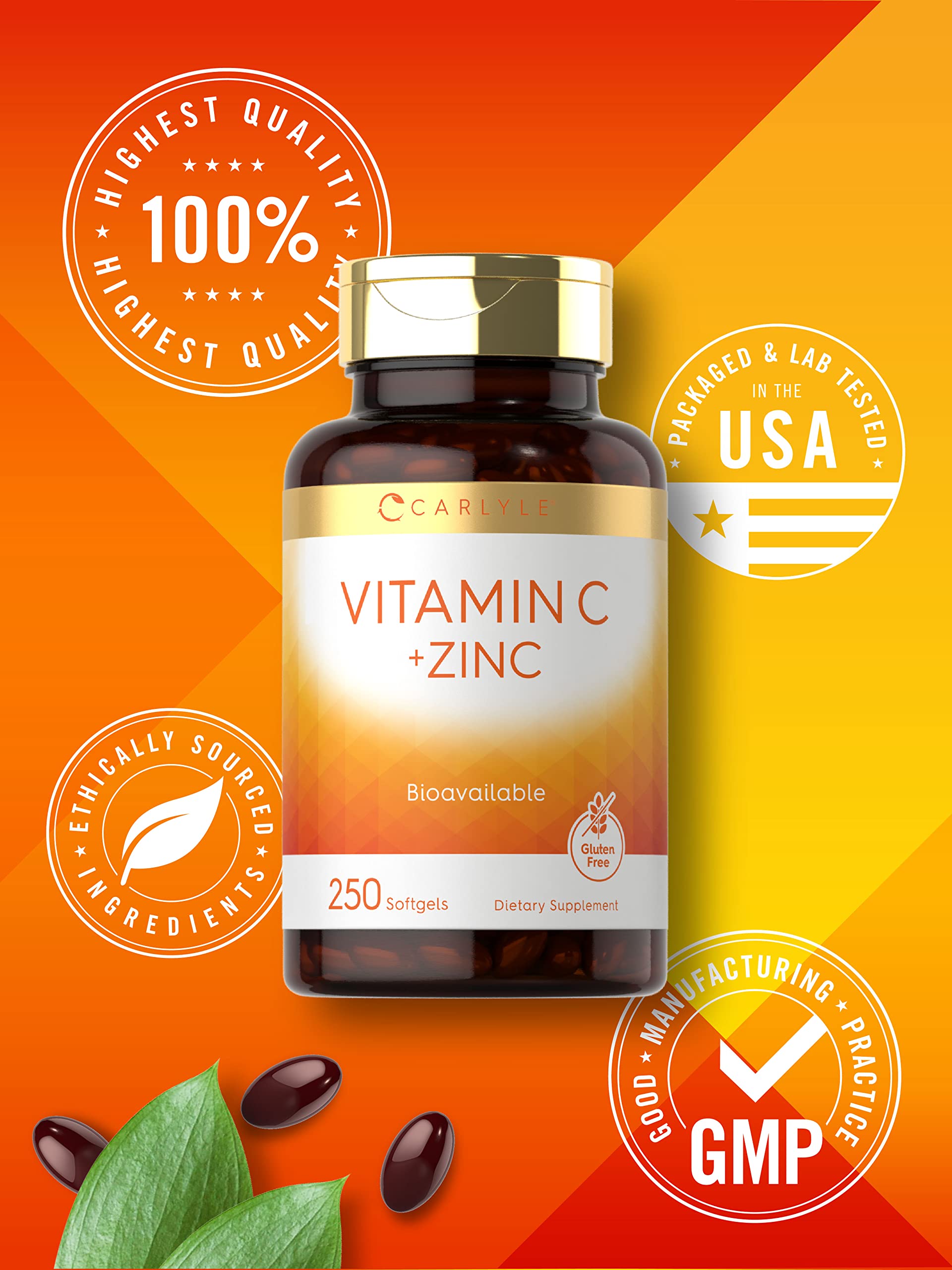 Carlyle Vitamine C avec Zinc, étiquette lisible pour vérifier les composants et valeurs.