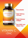 Carlyle Vitamine C avec Zinc, formule biodisponible en capsules molles favorisant l’absorption potentielle.