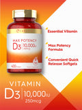 Carlyle vitamine D3 10000 UI – gélules molles en gros plan, prise facile.