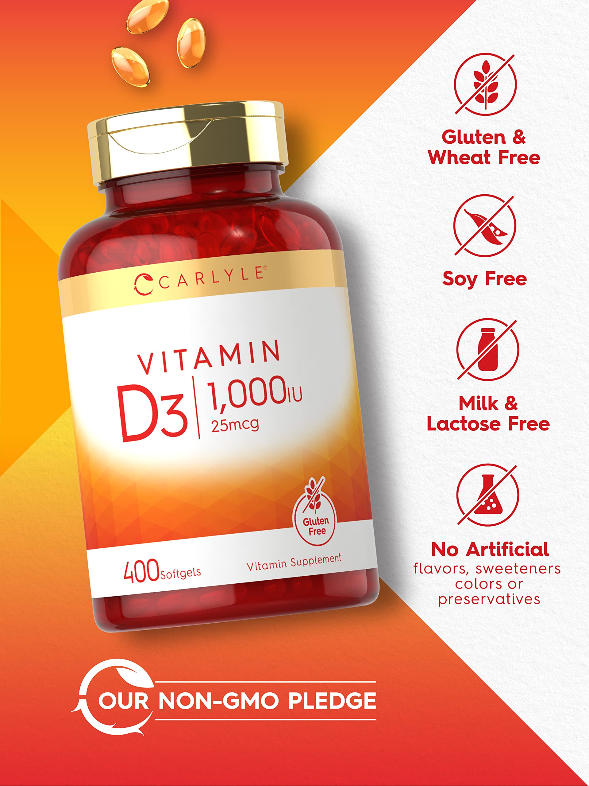 Carlyle Vitamine D3: emballage sûr et informatif pour une consommation responsable.