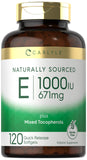 Gélules Carlyle vitamine E 1000 UI dans une bouteille, faciles à avaler.
