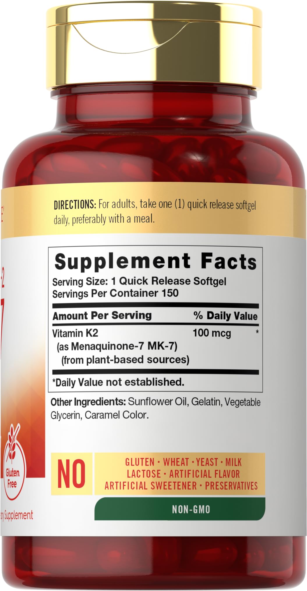 Étiquette Carlyle Vitamine K2 MK7, informations claires et lisibles.