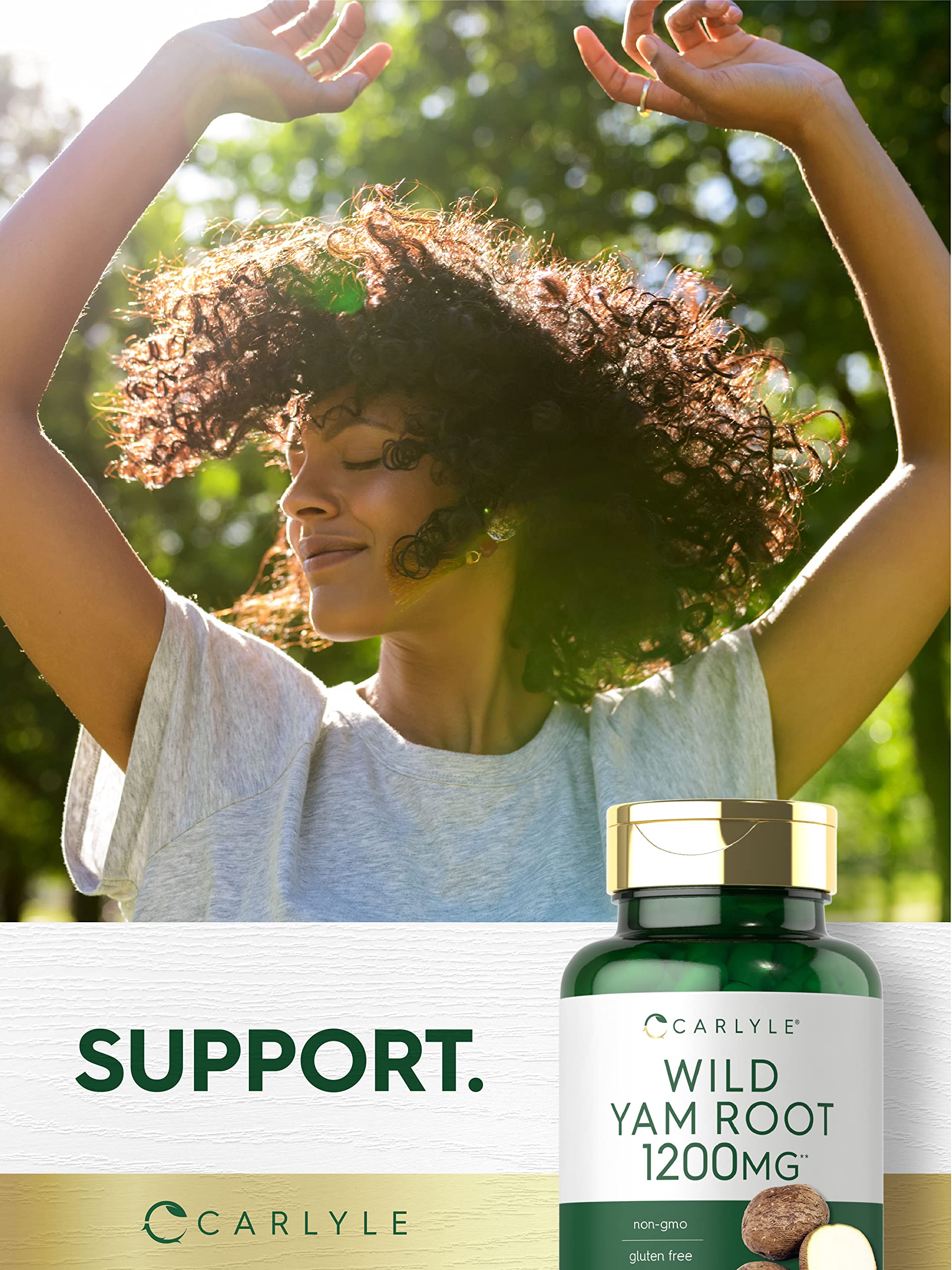 Dose recommandée affichée clairement pour Carlyle Wild Yam en gélules.