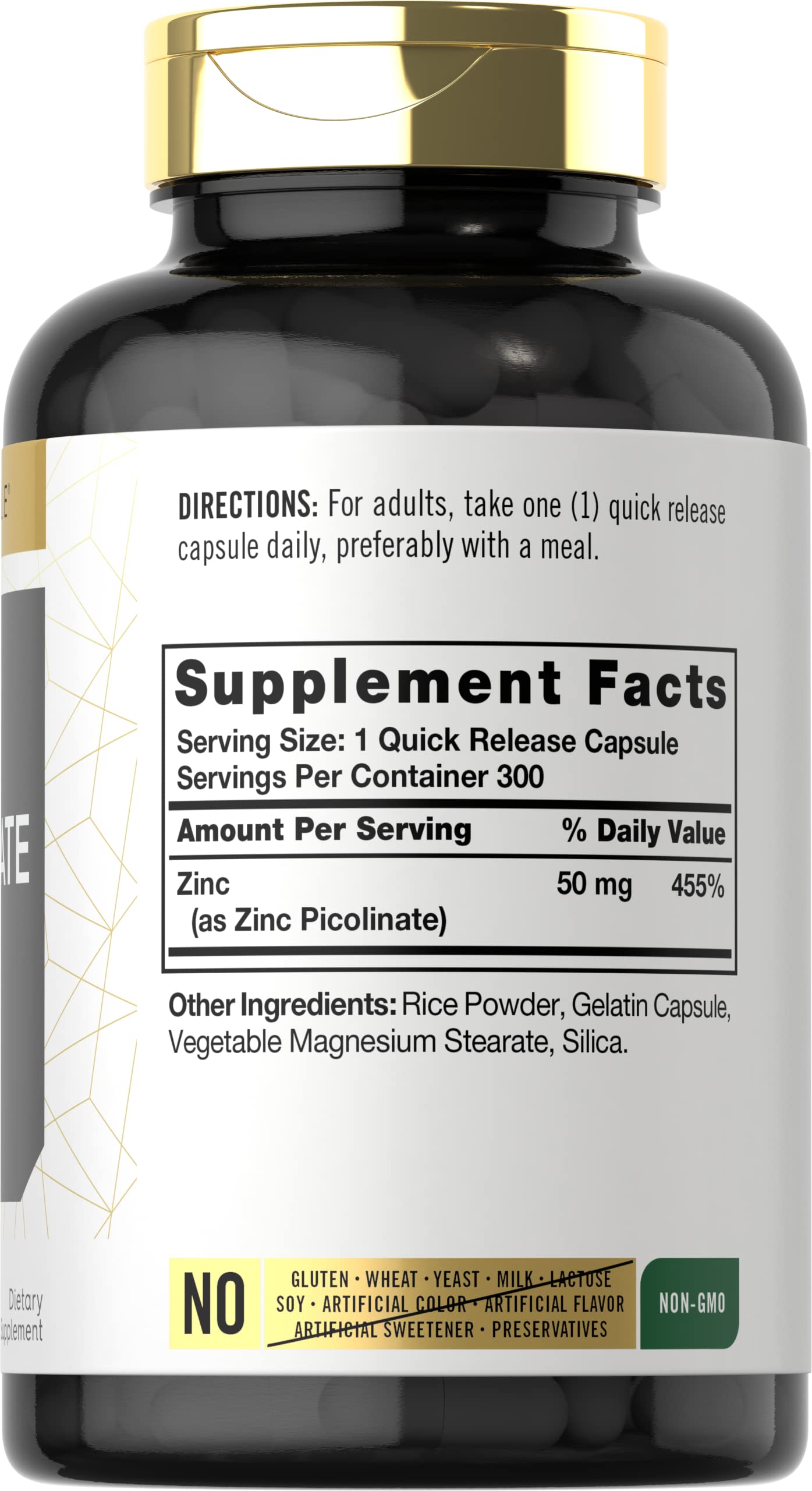 Bouteille Carlyle Zinc Picolinate 300 capsules: format pratique pour durabilité