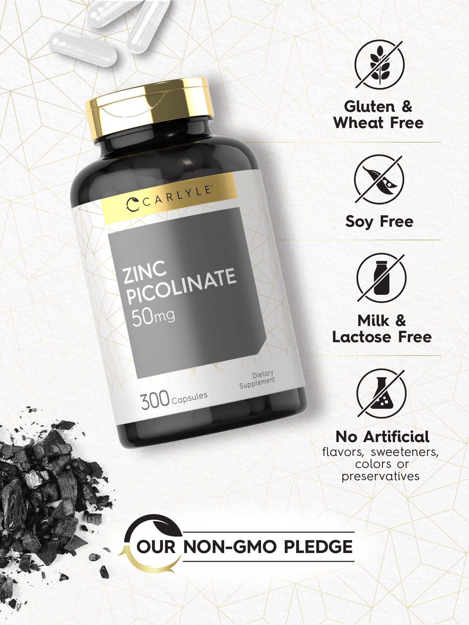Emballage Carlyle Zinc Picolinate sans OGM et sans gluten: option sûre