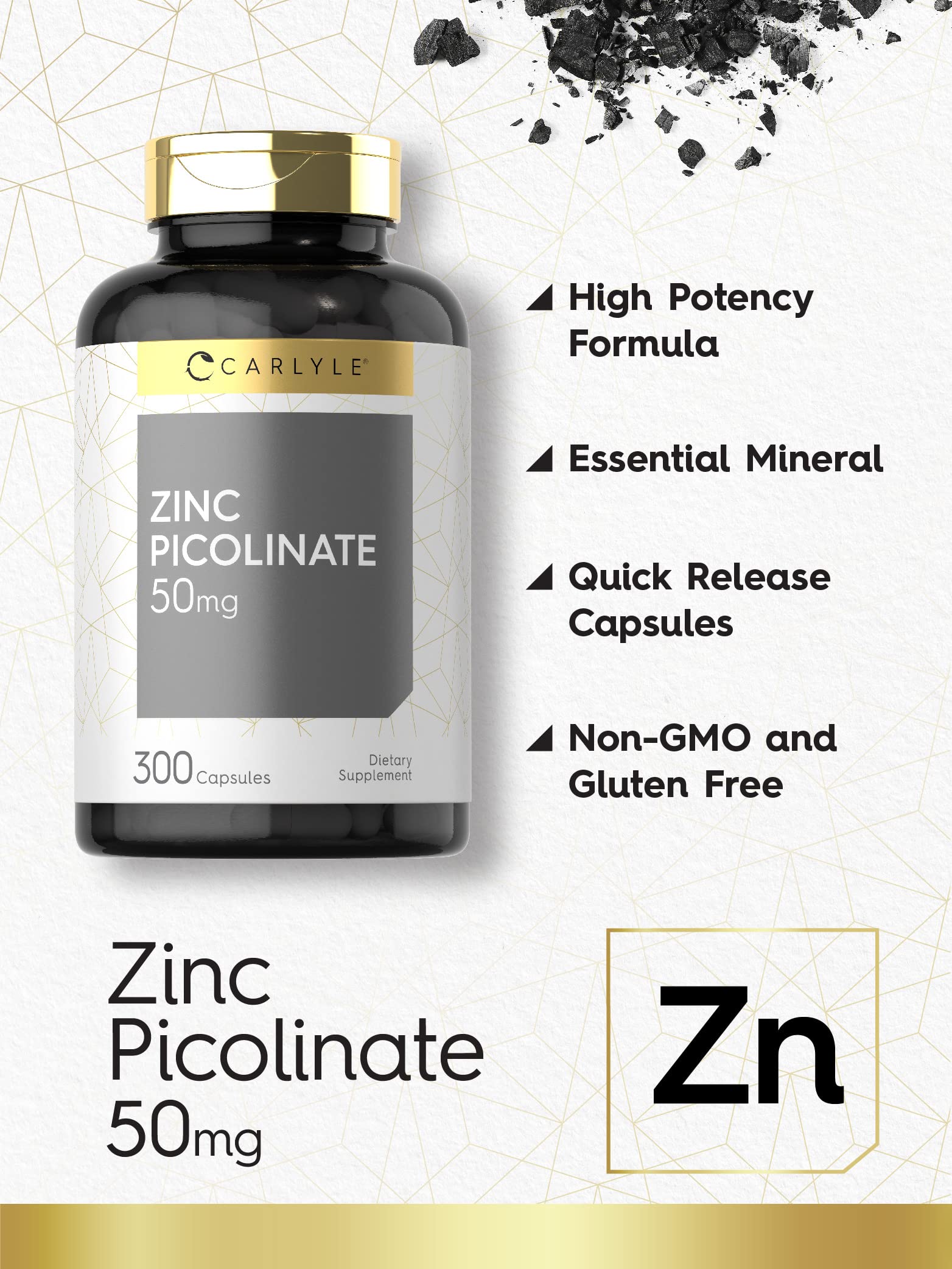 Étiquette claire Carlyle Zinc Picolinate sur le flacon: informations transparentes