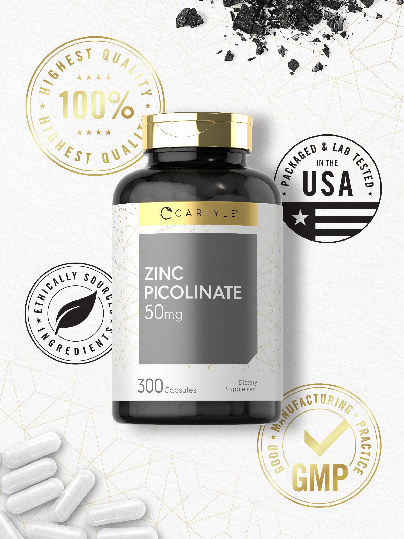 Figure nutritionnelle Carlyle Zinc Picolinate: 50 mg de zinc par portion