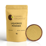 Poudre de réglisse Carmel Organics dans un bocal, saveur naturelle et douce.