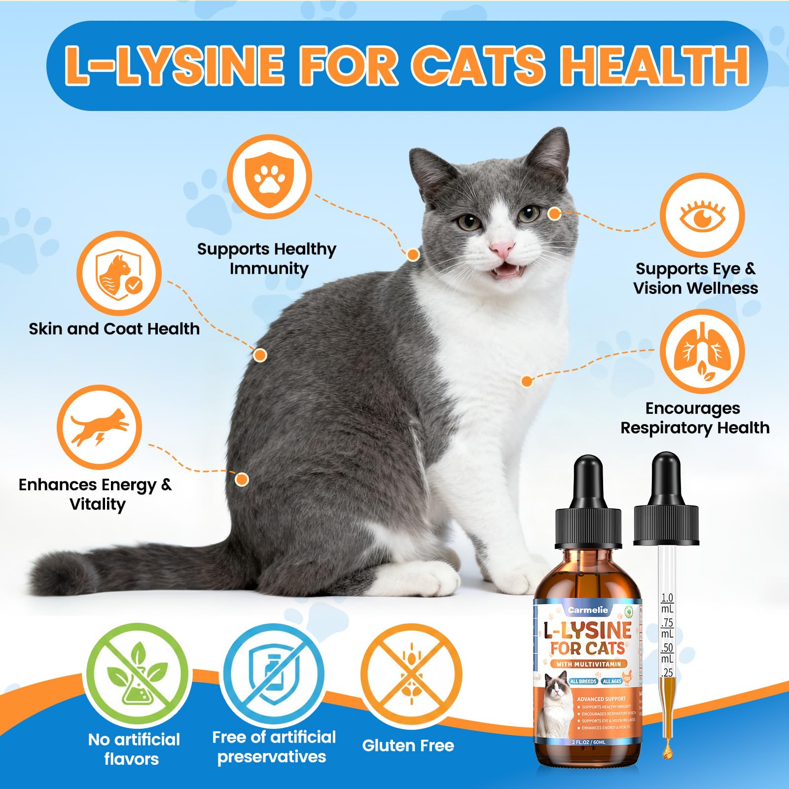 Carmelie L-Lysine: ajout facile dans nourriture ou eau du chat.
