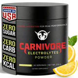 Carnivore Electrolytes Poudre, etiquette citron: hydratation pratique après l'effort.
