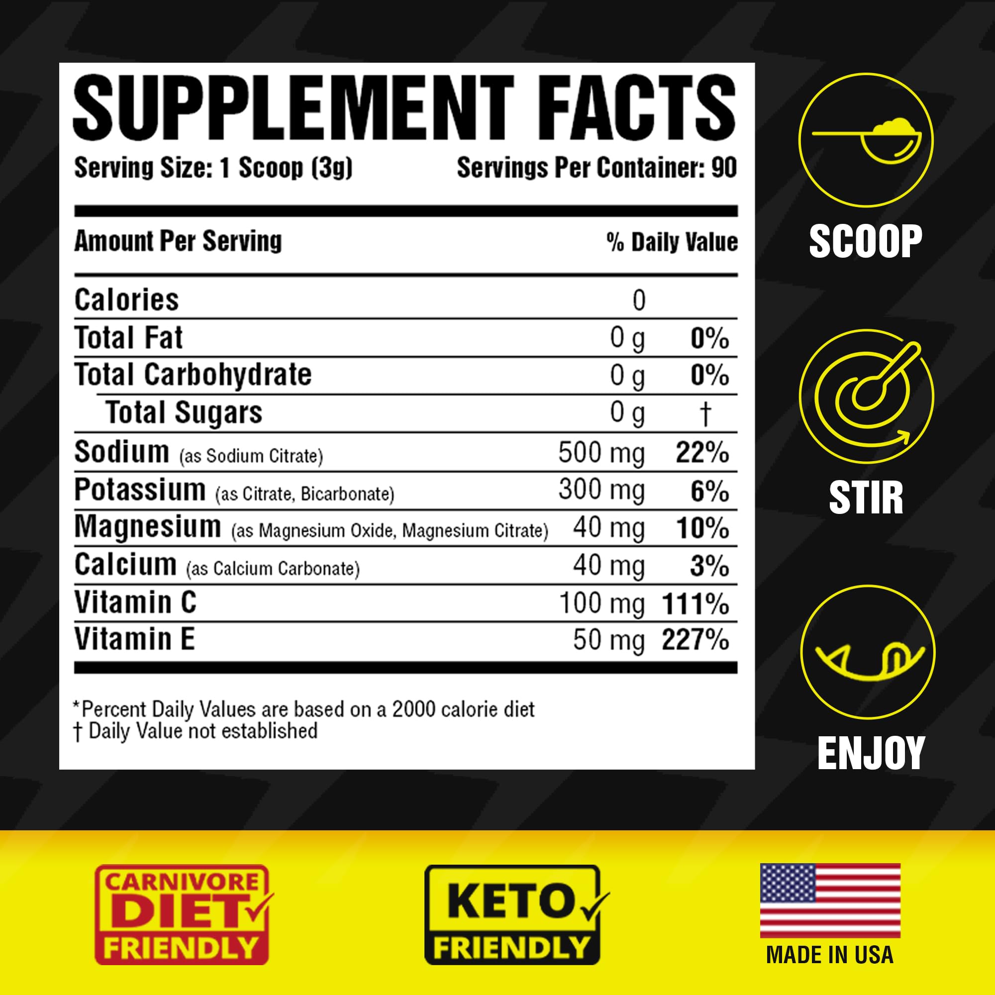Carnivore Electrolytes Poudre mélange sodium-potassium-magnésium: soutien à la performance et récupération.