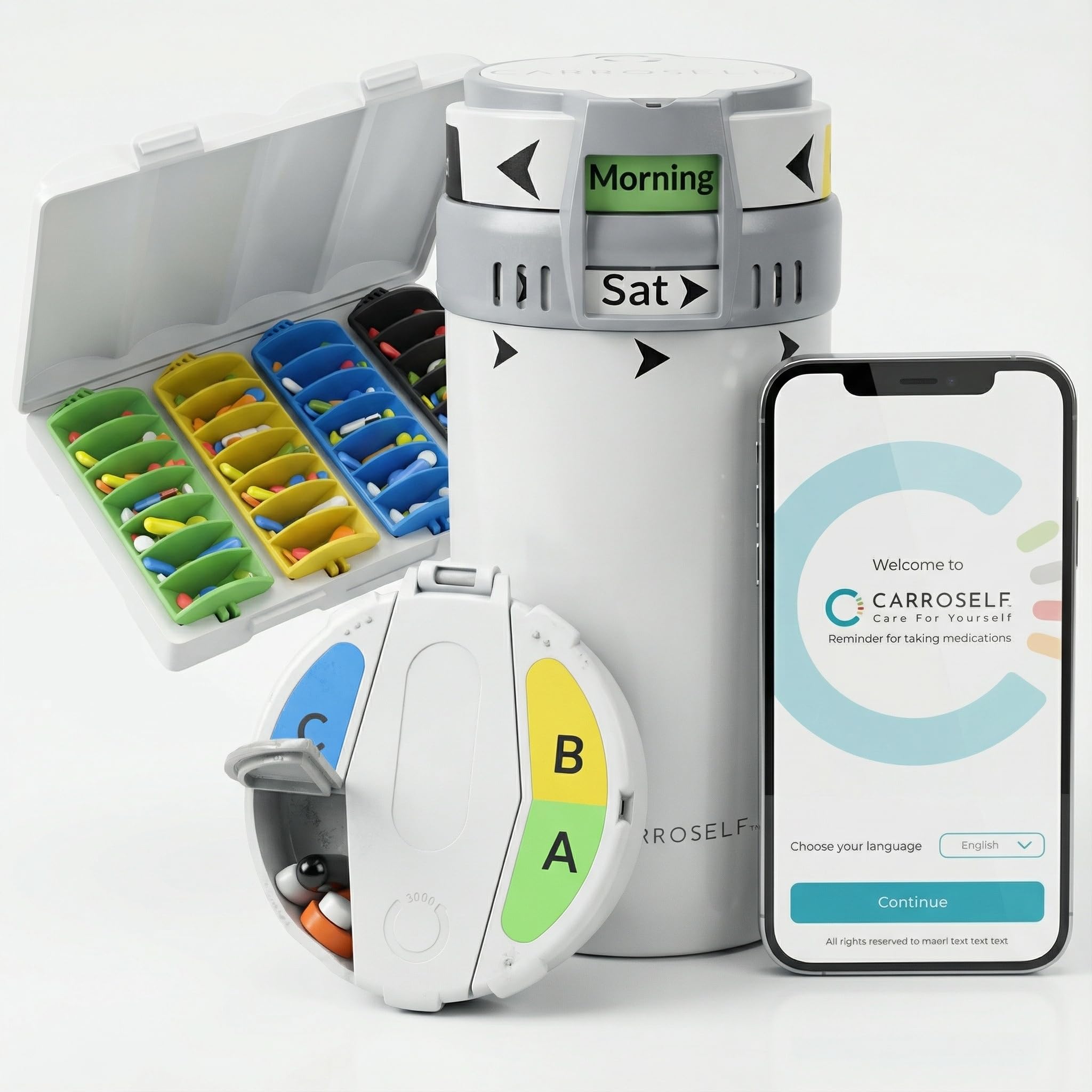 Carroself distributeur pilules complet: organise vos prises quotidiennes facilement.