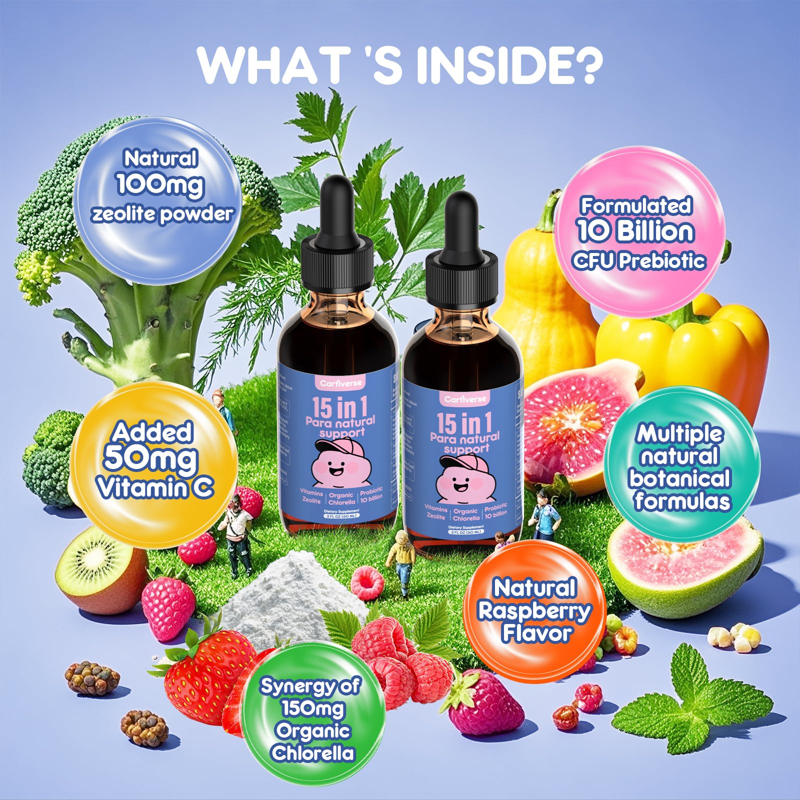 Cartiverse formule enfants 15 en 1: flacon sûr pour les enfants.