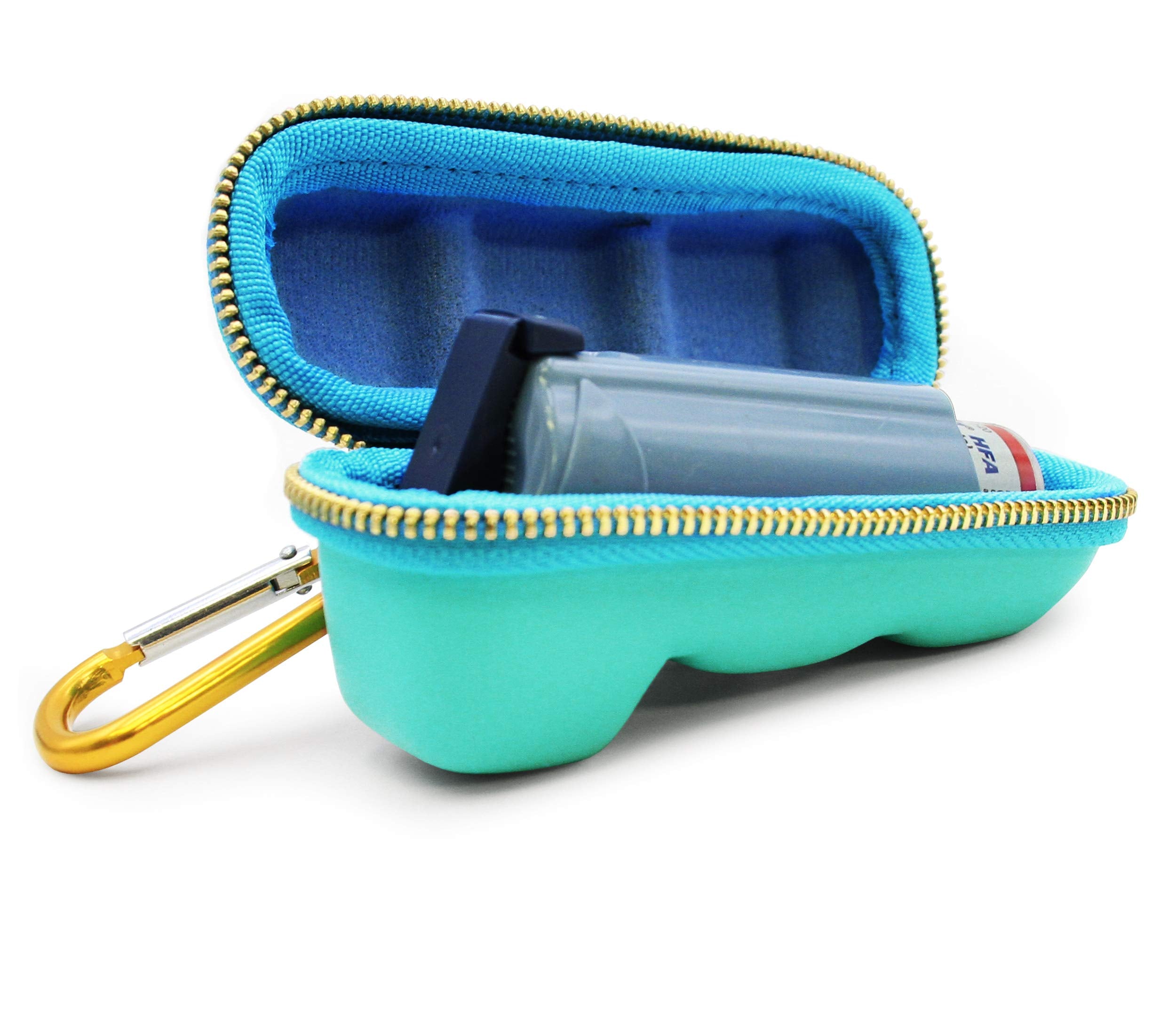 CASEMATIX étui inhalateur turquoise compact: parfait pour voyage, école et activités quotidiennes.