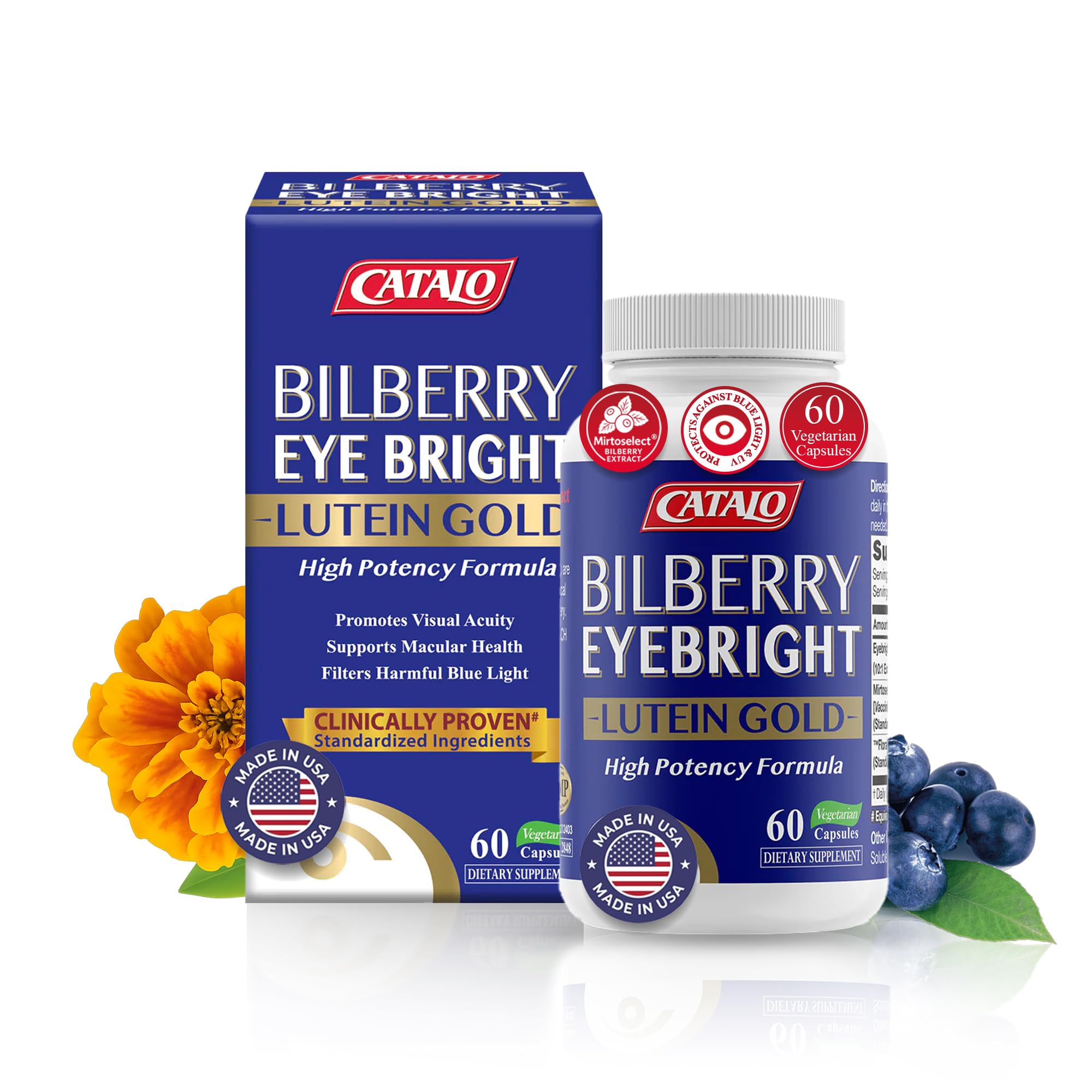 CATALO Bilberry Eyebright Extract Gold dans sa bouteille pour une utilisation quotidienne des yeux