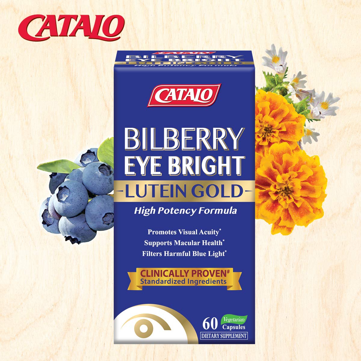 CATALO ingrédients Bilberry Eyebright Marigold: pigments et nutriments pour la clarté