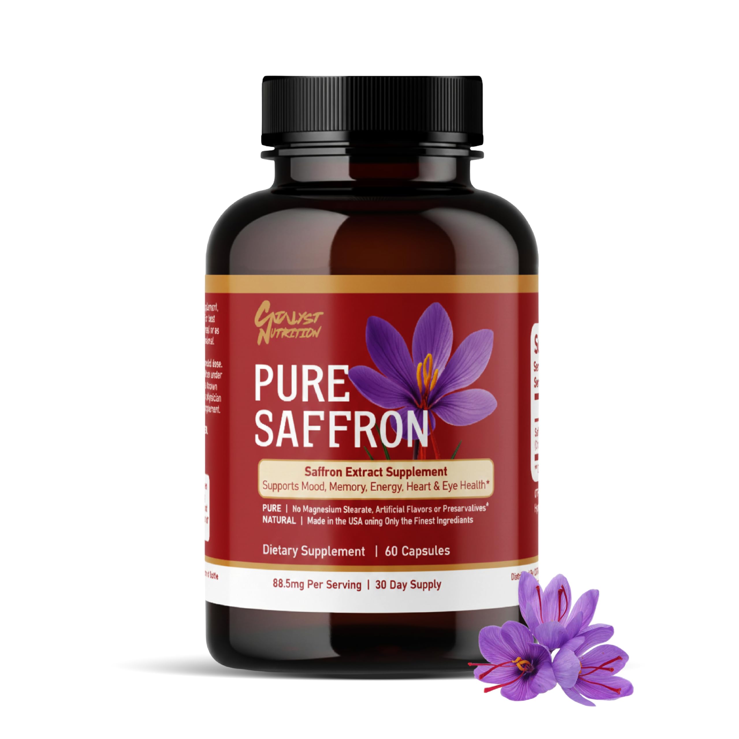 Catalyst Nutrition Safran Extrait - bouteille de capsules faciles à intégrer au quotidien.