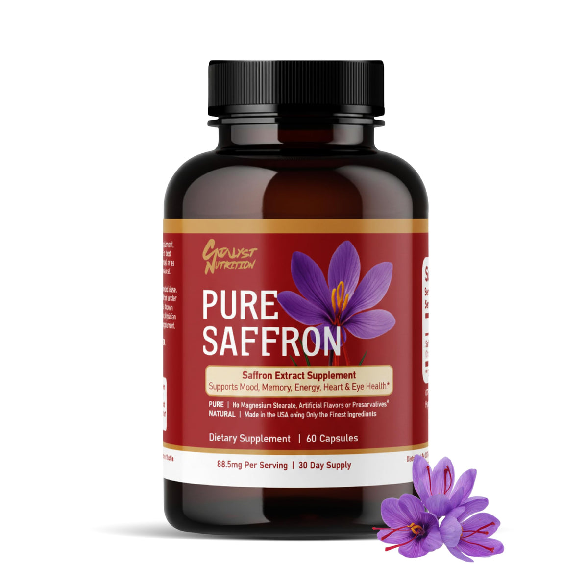 Catalyst Nutrition Safran Extrait - bouteille de capsules faciles à intégrer au quotidien.