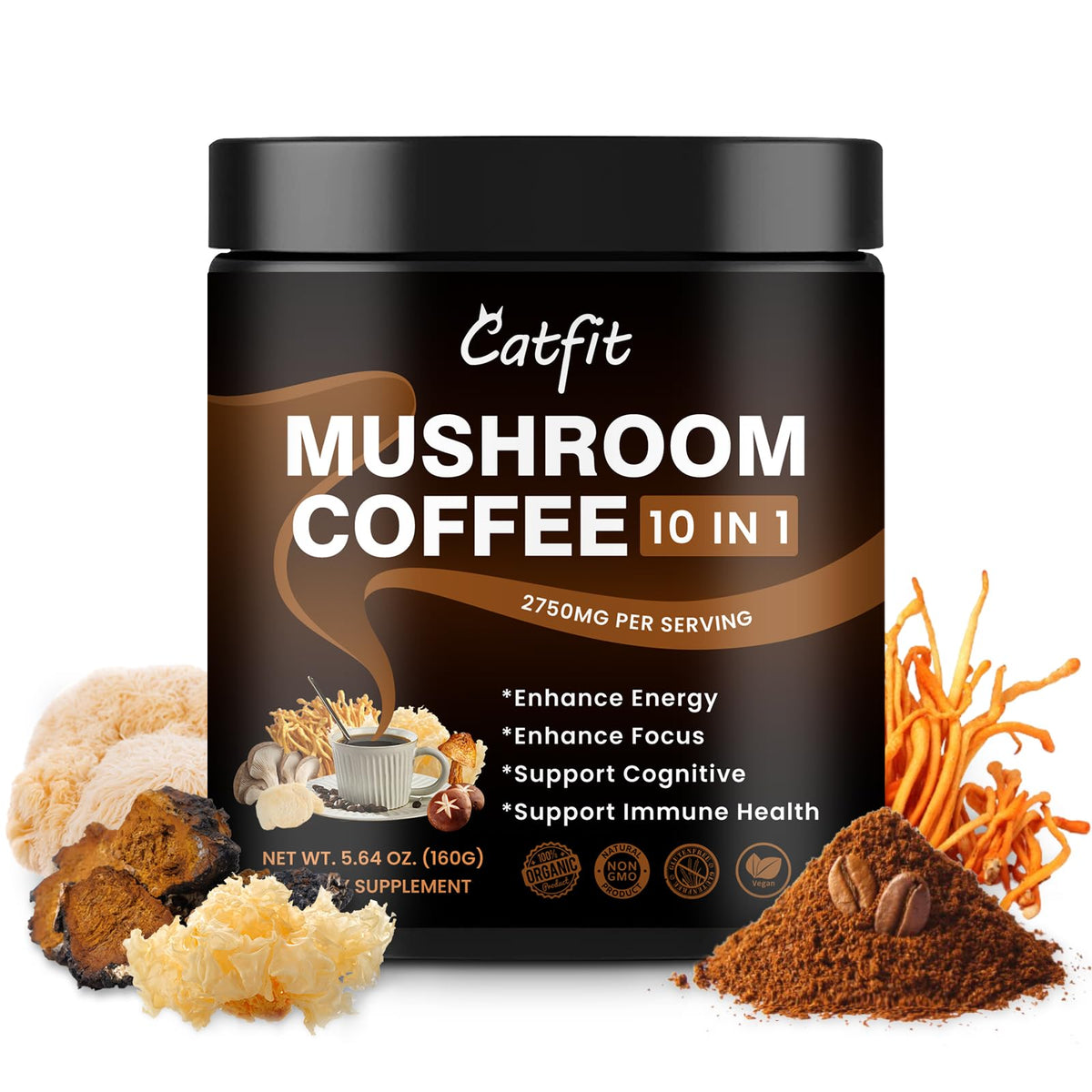 Catfit café champignon poudre — démarrage énergisant et douceur aromatique