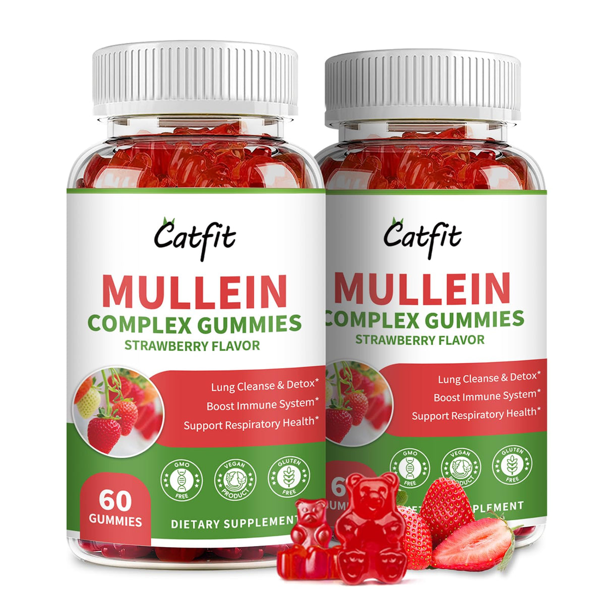 Catfit Gommes Mullein : bouteille visible, soutien doux des voies respiratoires.