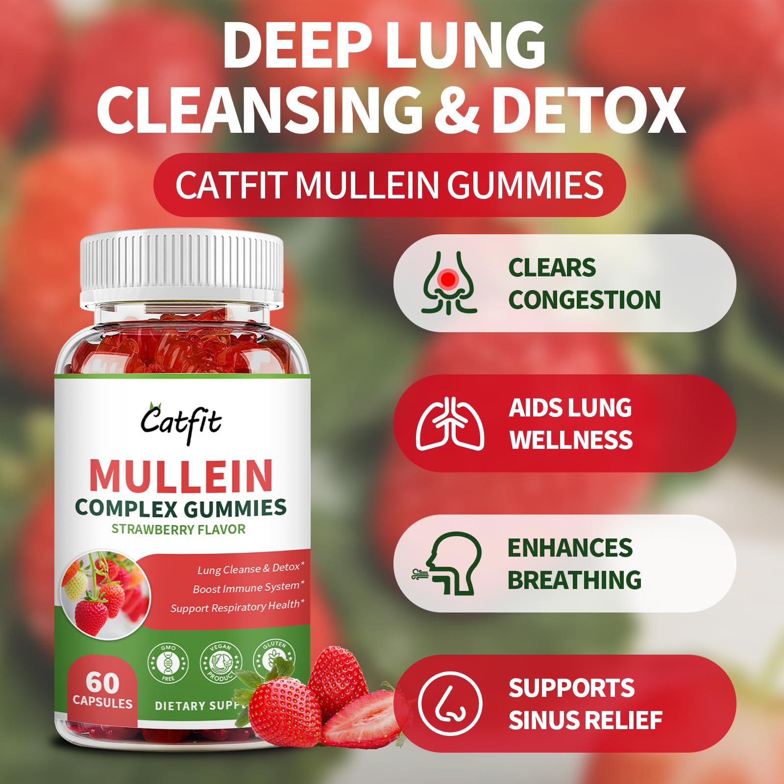Catfit Gommes Mullein : gommes rouges, plaisir sain pour la respiration.