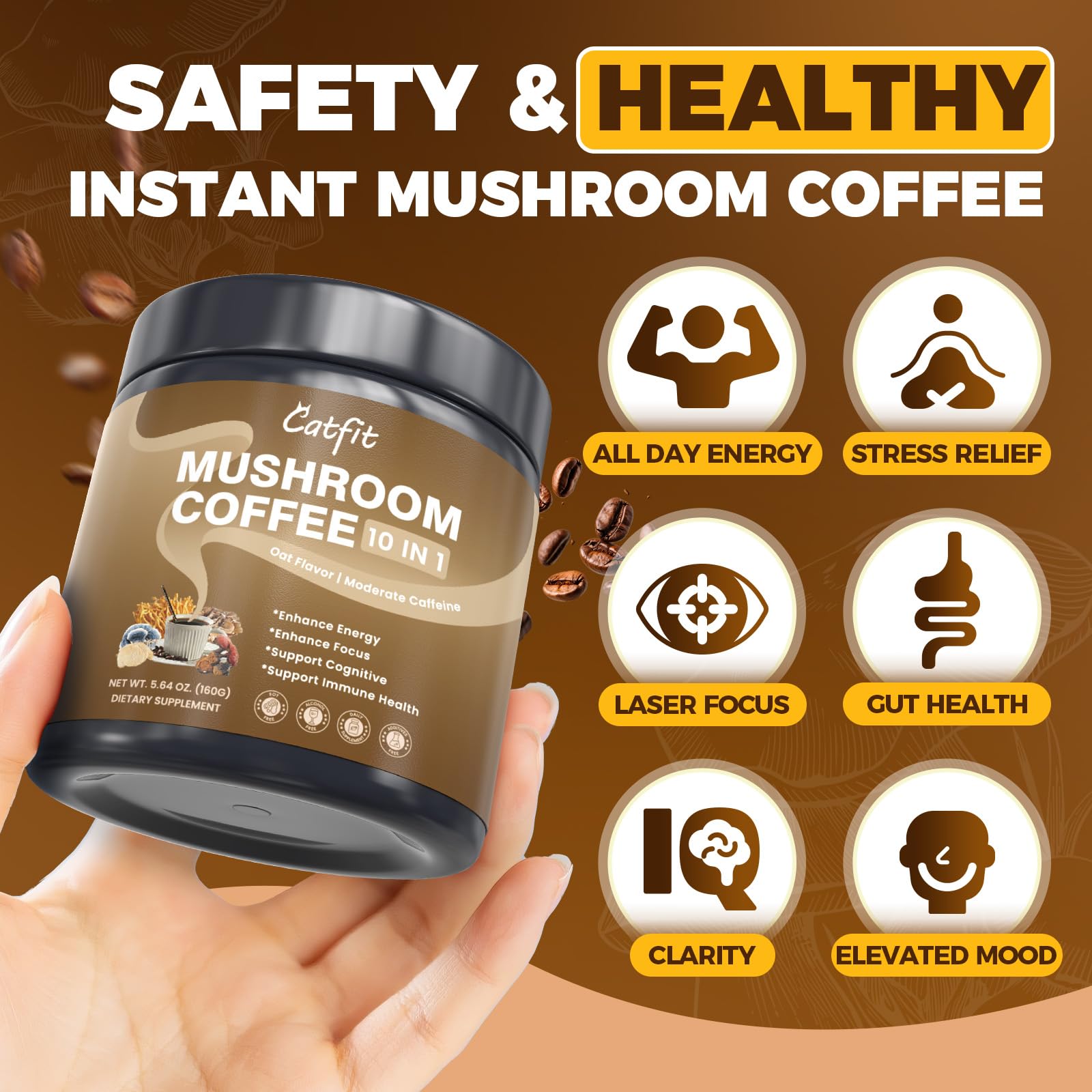 Catfit Servir froid ou chaud avoine champignons, alternative café légère