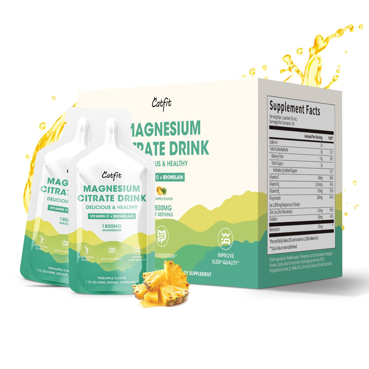 Catfit solution ananas bouteille – boisson pratique pouvant favoriser le sommeil.