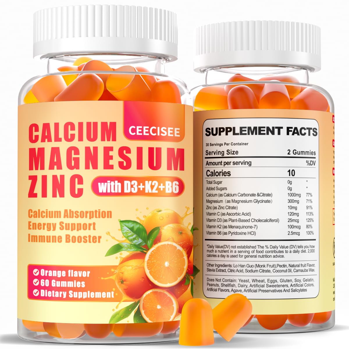 Gommes Ceecisee calcium magnésium zinc sur flacon, soutien nutritionnel quotidien.