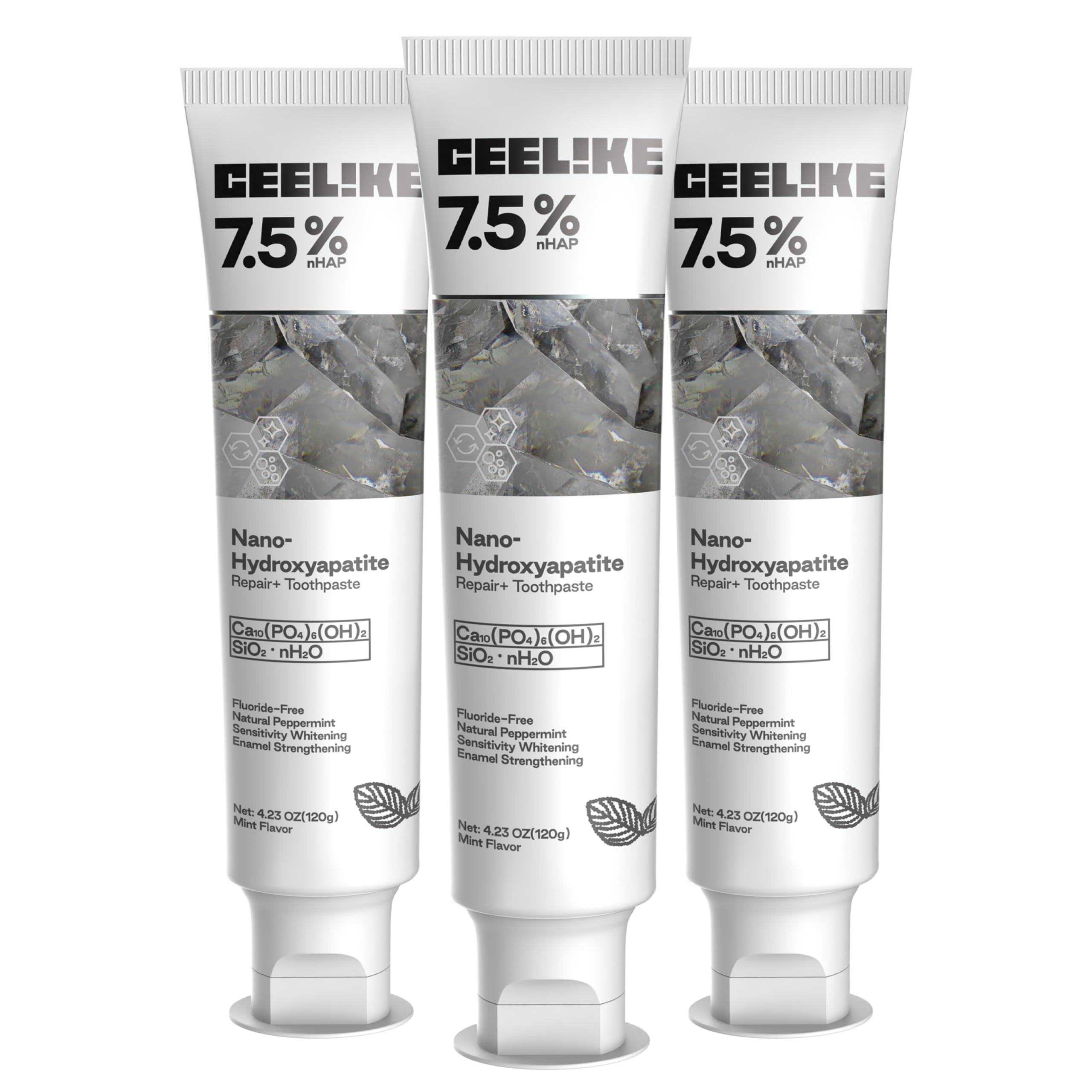 Dentifrice CEELIKE hydroxyapatite 7,5% – texture crèmeuse pour un brossage doux.