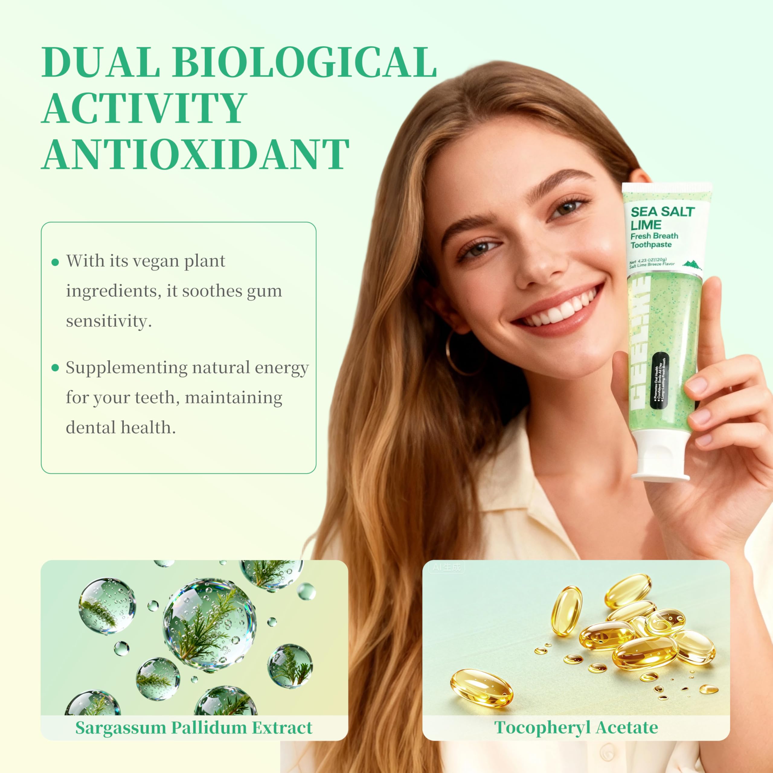CEELIKE dentifrice sel marin citron vert, mousse soyeuse pour un brossage agréable