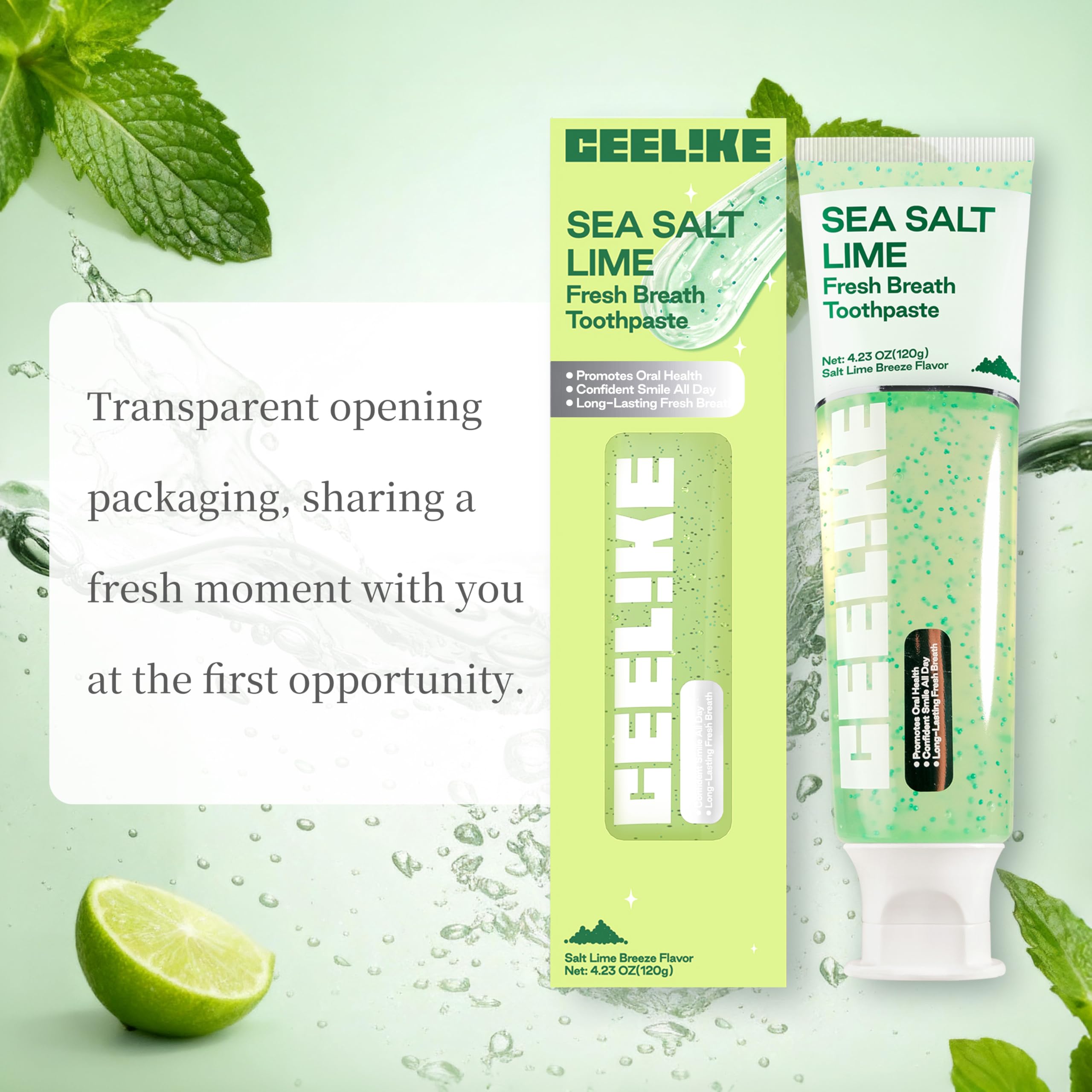 CEELIKE dentifrice sel marin citron vert, visage d'un sourire frais après brossage