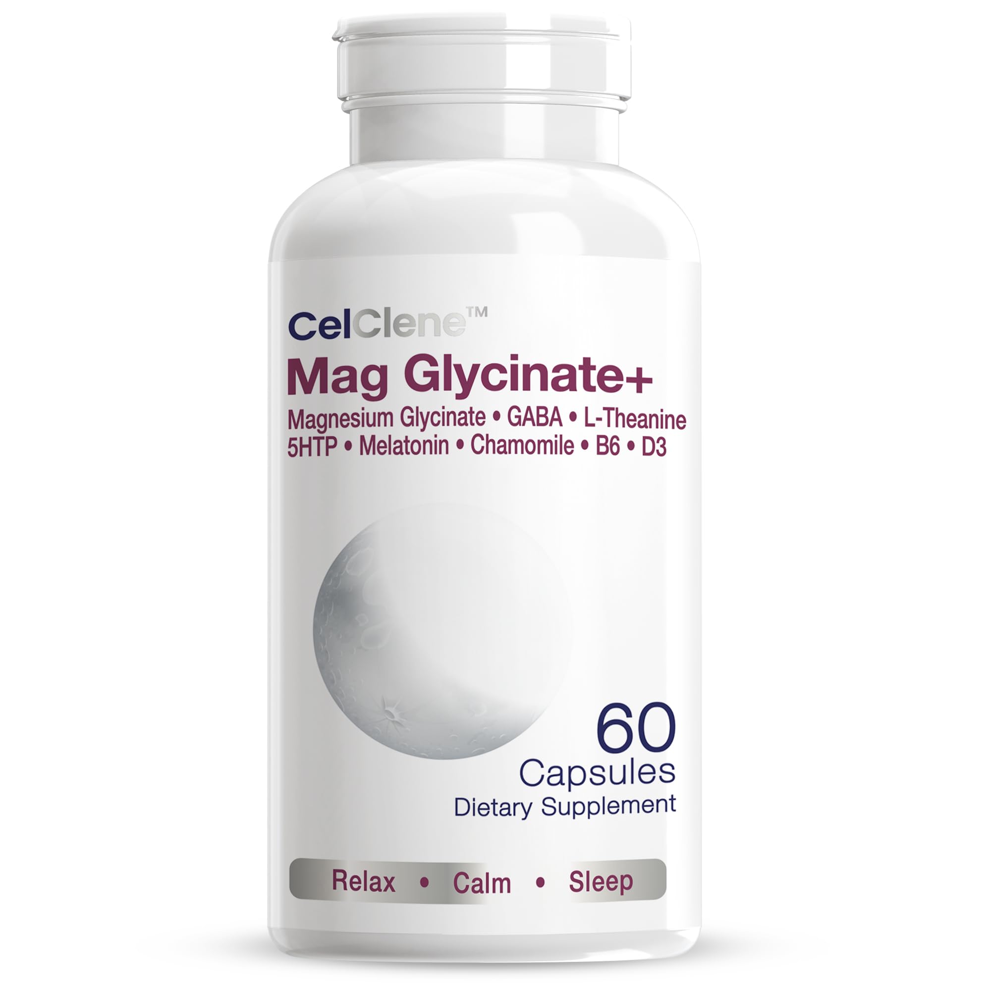 CELCLENE Magnesium Glycinate+ bouteille vue d’ensemble, démontrant une énergie sereine et un usage quotidien possible.