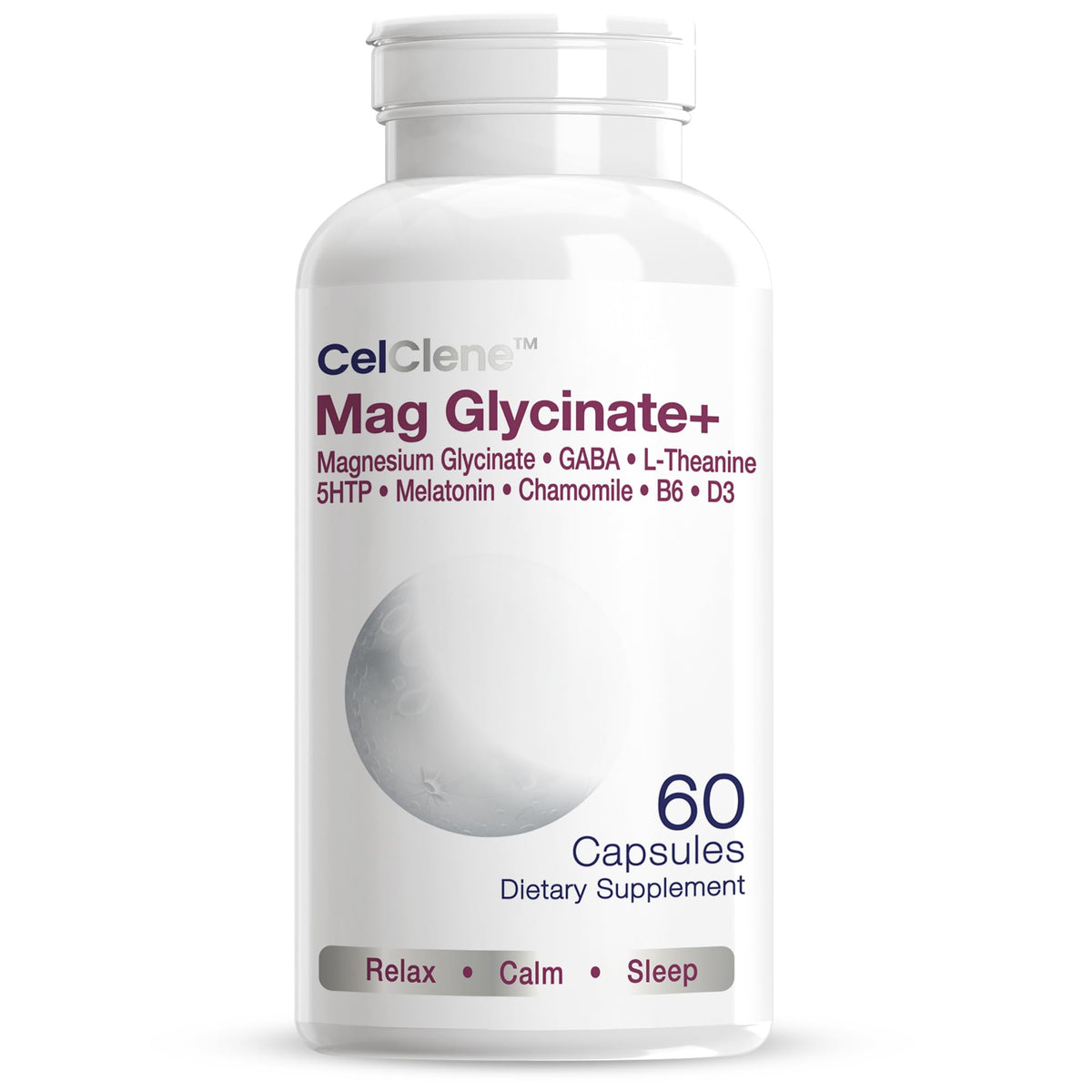 CELCLENE Magnesium Glycinate+ bouteille vue d’ensemble, démontrant une énergie sereine et un usage quotidien possible.