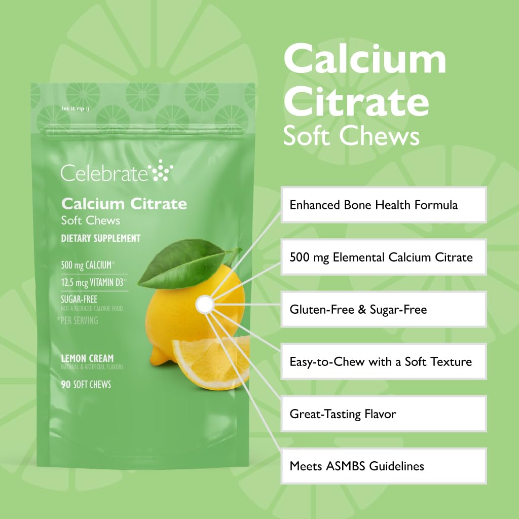 Celebrate Bariatric Calcium citrate citron: gommes molles au goût citron et texture agréable.