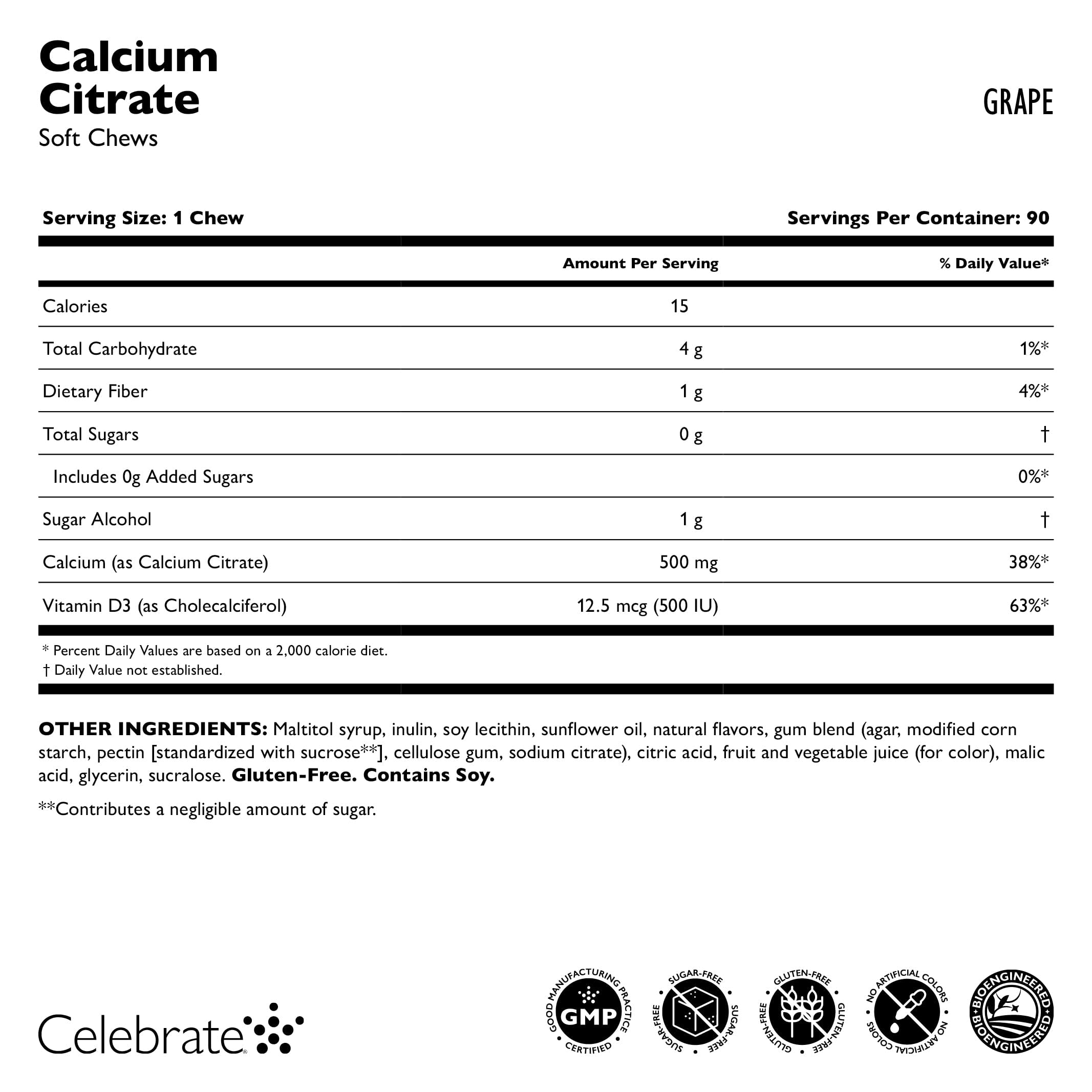 Celebrate Bariatric Calcium Citrate Gommes au goût raisin, promoteur d'absorption optimisée.