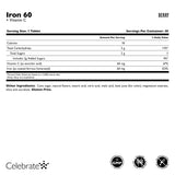 Étiquette et emballage Celebrate Fer60mg, informations claires sur l'apport en fer