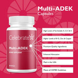 Celebrate Multi ADEK, gelules visibles, ingestion quotidienne simplifiée.