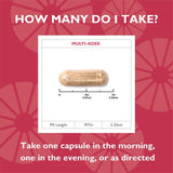Tableau des nutriments Celebrate Vitamins Multi ADEK sans fer, soutien nutritionnel post-opératoire.