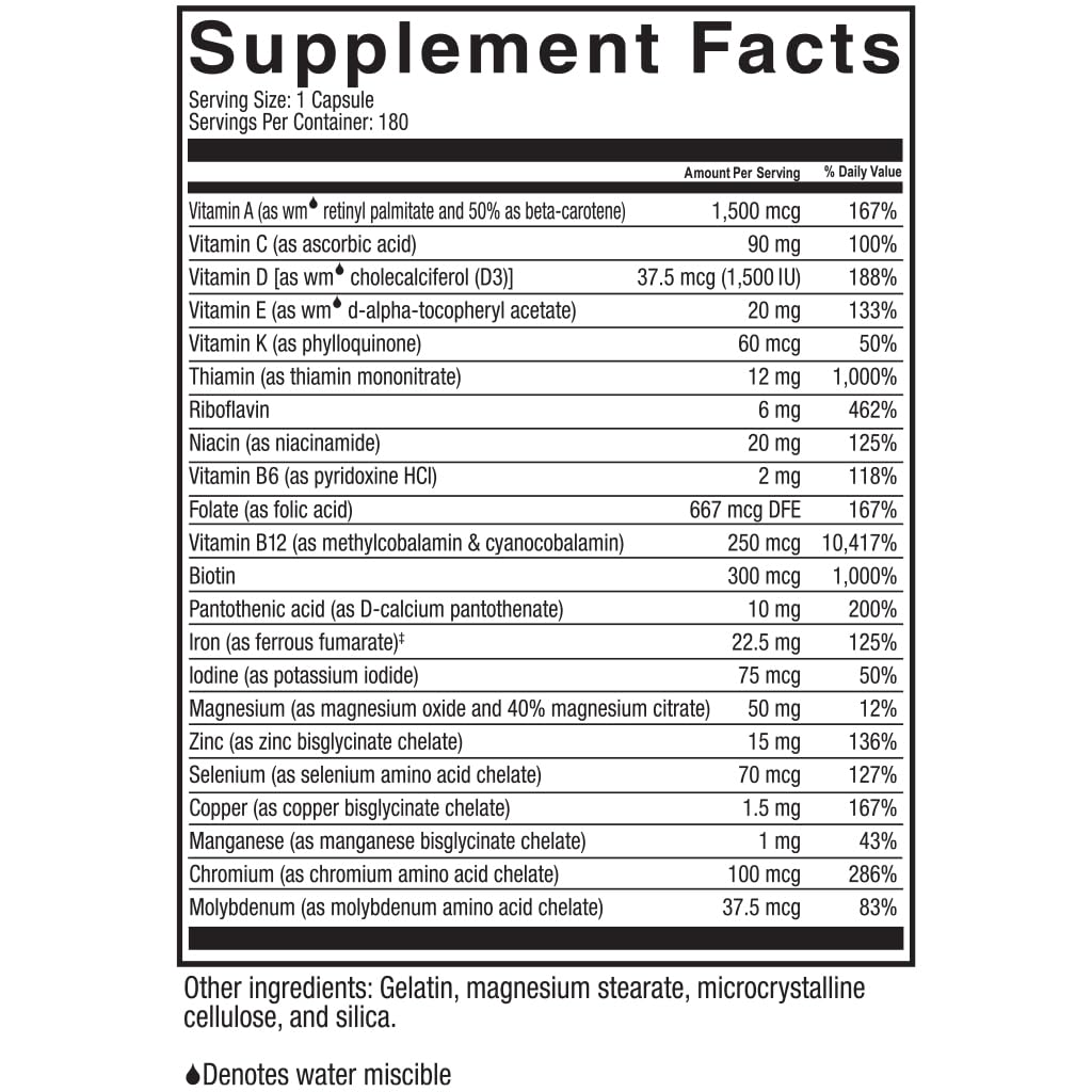 Celebrate Vitamins Multi-Complete, formule conforme ASMBS sans gluten ni sucre ni colorants artificiels.
