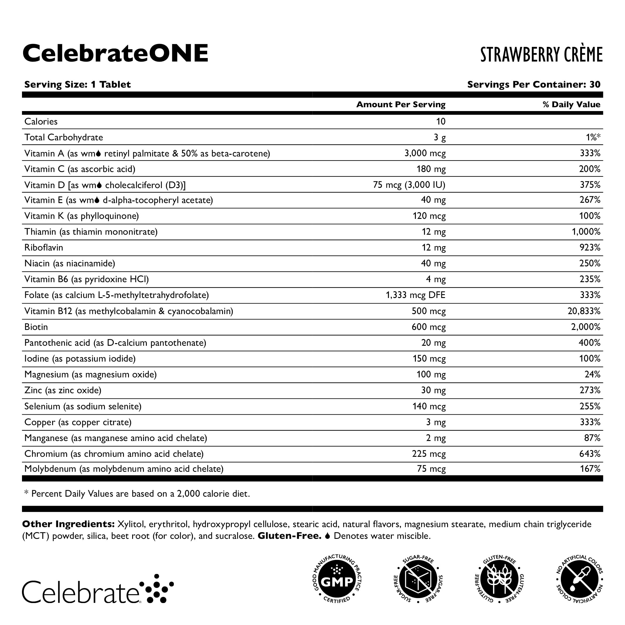 CelebrateONE Chewables: emballage fraises-crème, format pratique et sans gluten.