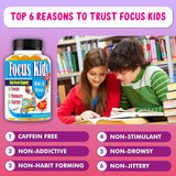 Étiquette indiquant sans caféine et sans stimulant pour Focus Kids.