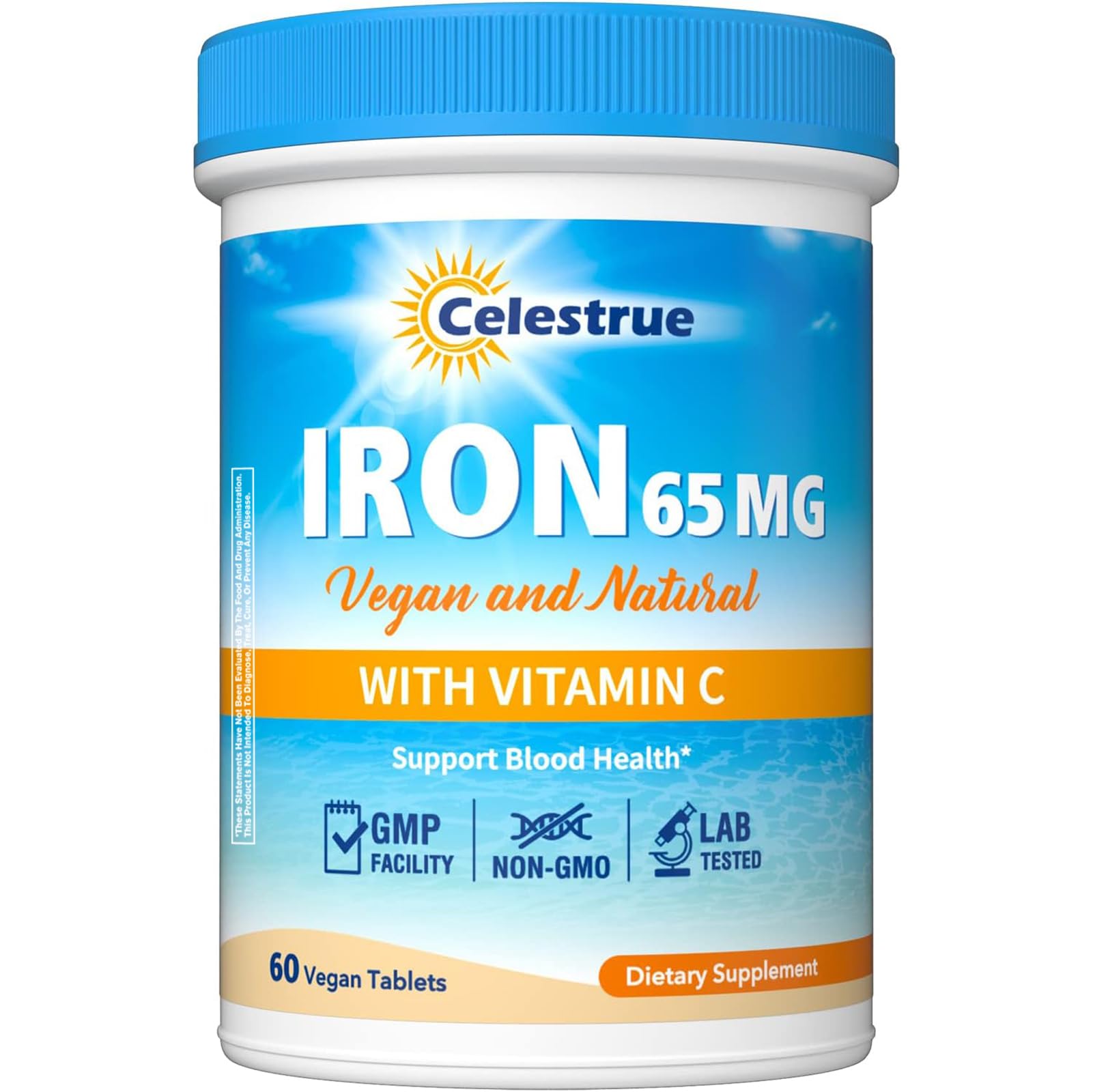 Celestrue fer 65 mg, pilule compacte pour une prise quotidienne.