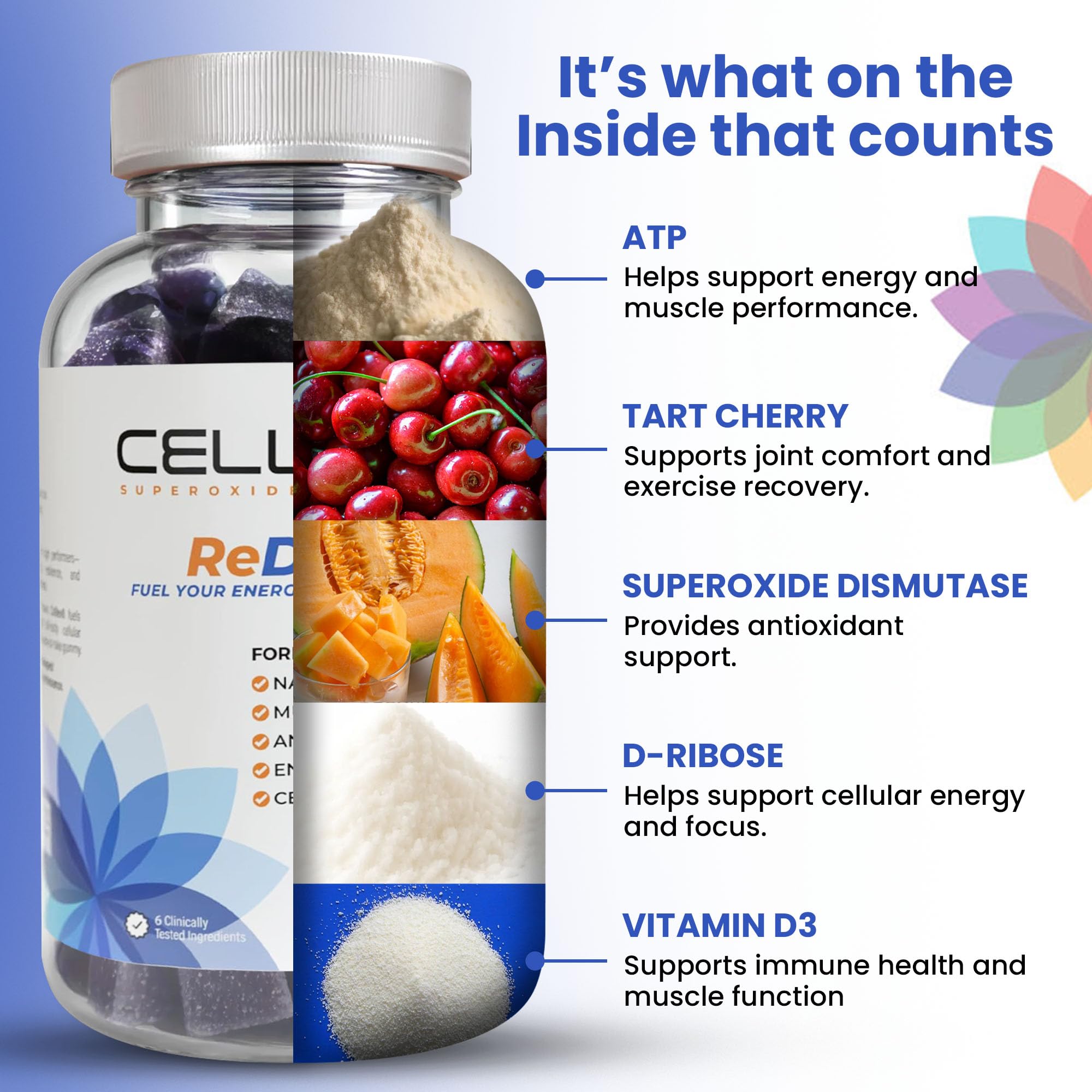 Cellev8 ReDrive gommes – flacon 60 pièces et dosage simple
