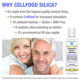 Cellfood Silice Essentielle étiquette: informations claires sur les ingrédients et bénéfices.