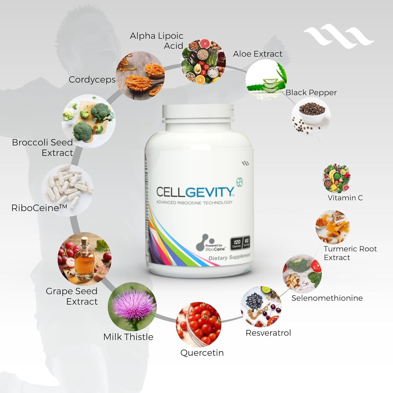 Cellgevity: bouteille ouverte, prêt à renouveler votre apport nutritionnel.