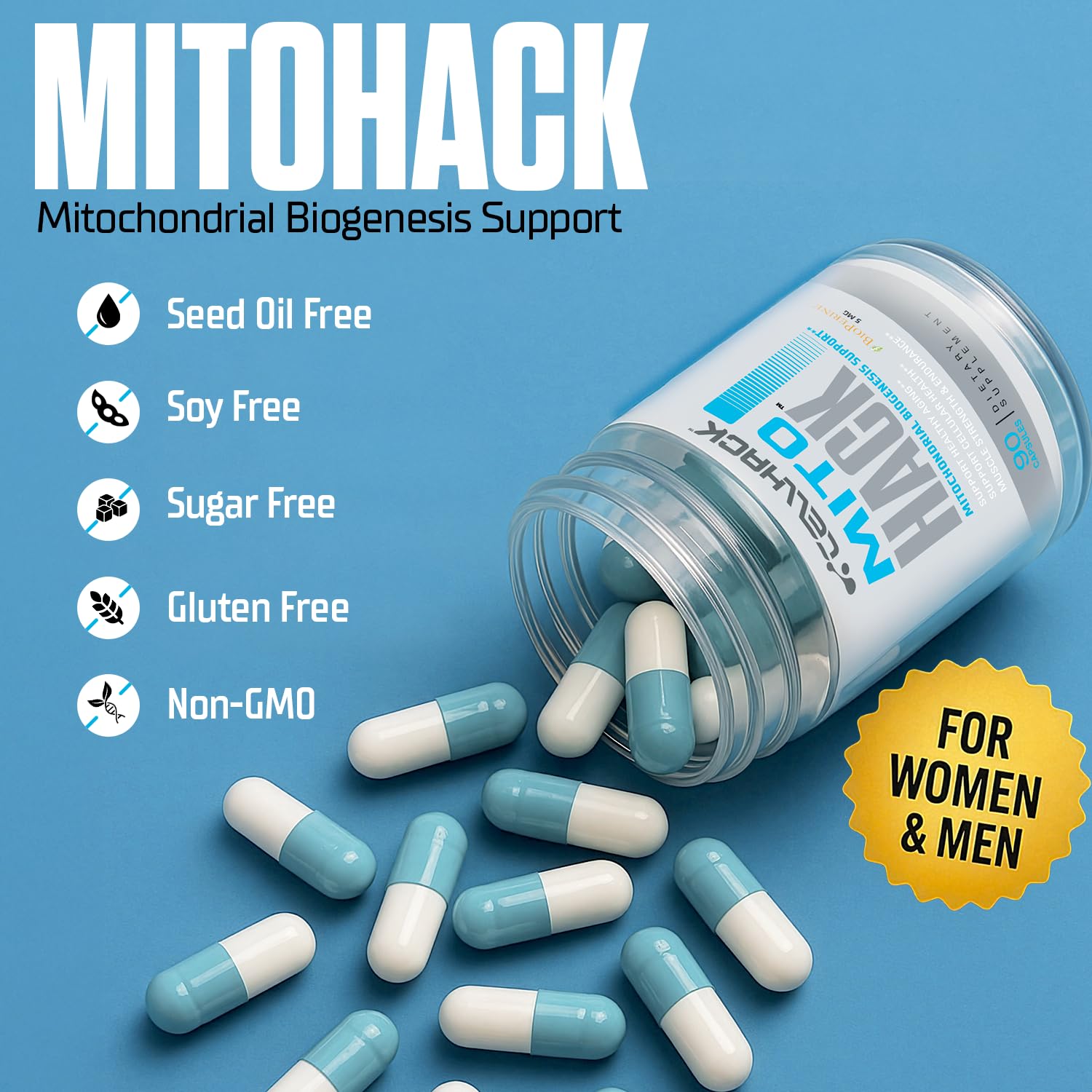 CellHack MITOHACK, verre-eau-avec-capsules: ingestion aisée et hydratation associée.