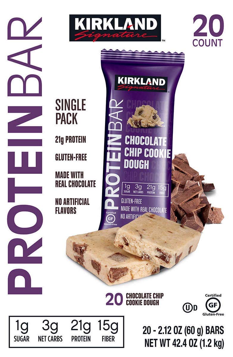 Texture détaillée de la barre chocolat chip cookie dough Kirkland Signature.