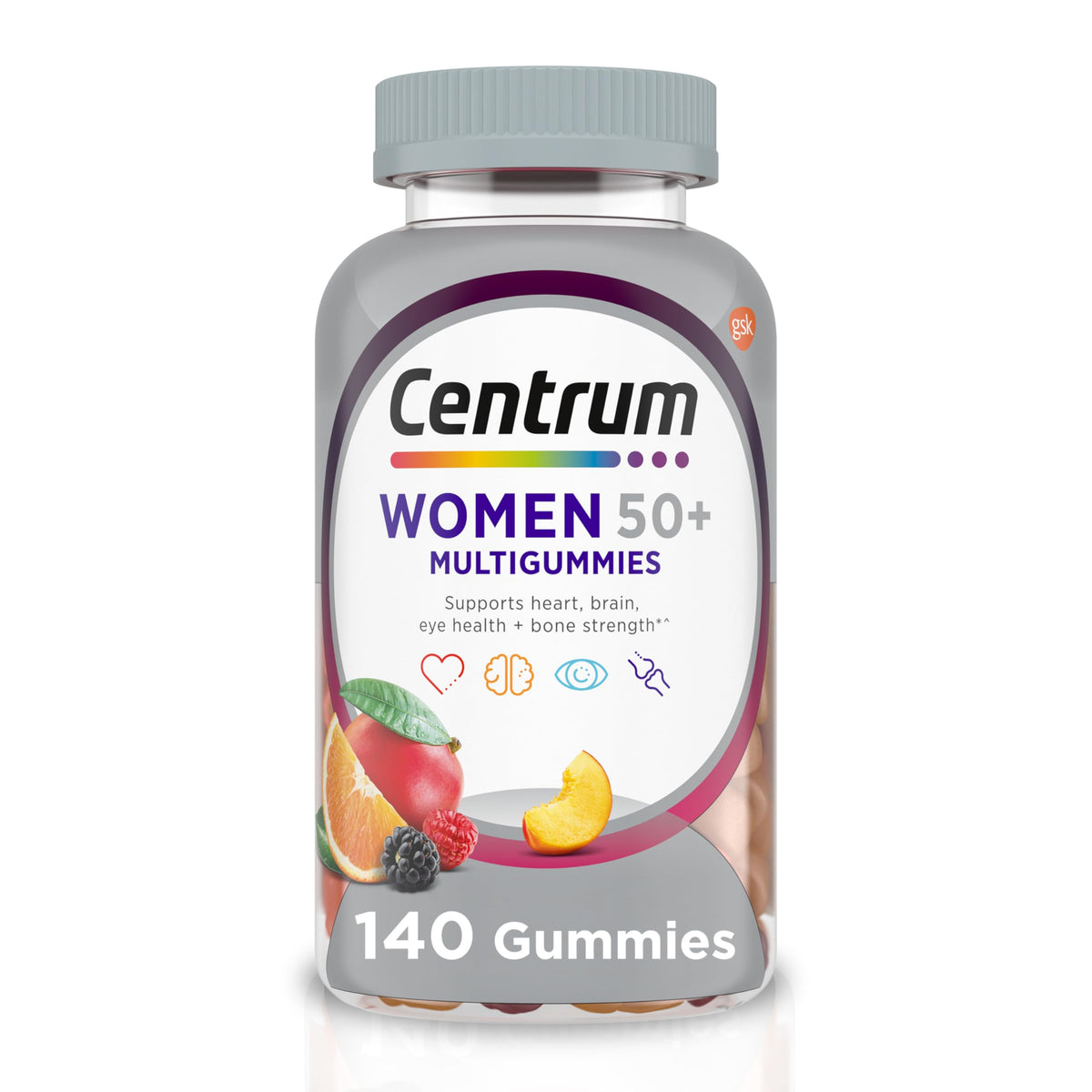 Centrum MultiGummies femmes 50+ : bouteille de gummies multivitaminés aromatisées